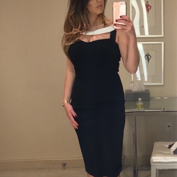 Chiara Boni Black Cocktail Dress w/White detail - Picture 2 of 6